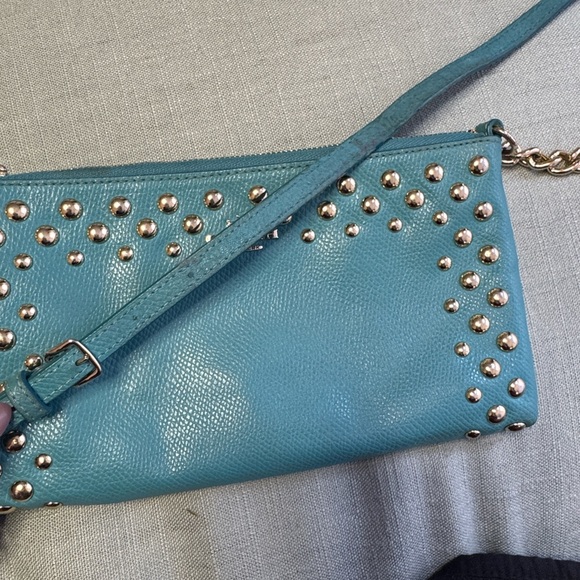 💎 Coach F53140 Leather Turquoise Gold Studded Hardware and Gold Chain Crossbody - Picture 12 of 13